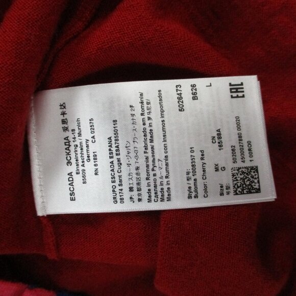 Escada Cardigan Sweater Womens Large Cherry Red Blue Pink Virgin Wool Button Up - Picture 9 of 11